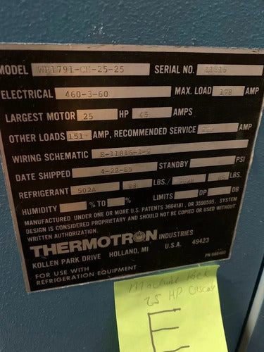 Cámara Ambiental Thermotron Wp1791-ch-25-25 | 25 Hp