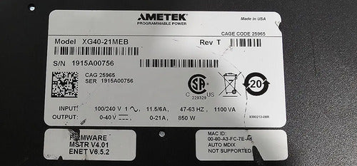 Sorensen Xg 40-21  Fuente De Alimentación De Cc Programable